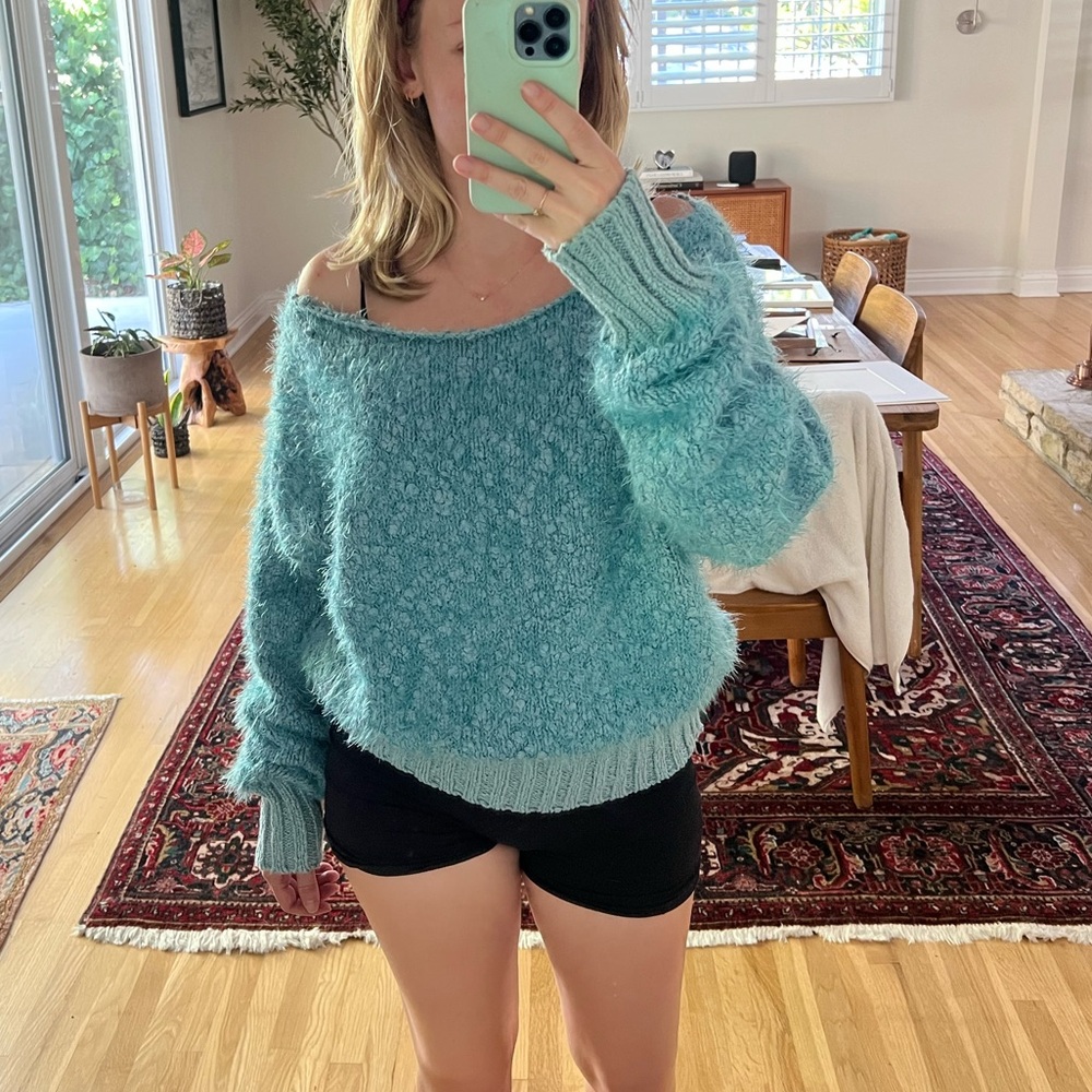 Blue Fuzzy Knit Sweater free people